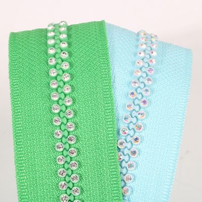 La ligne verte double #3 #5 #8 #10 Fermeture à glissière en diamant Les dents fonctionnent bien